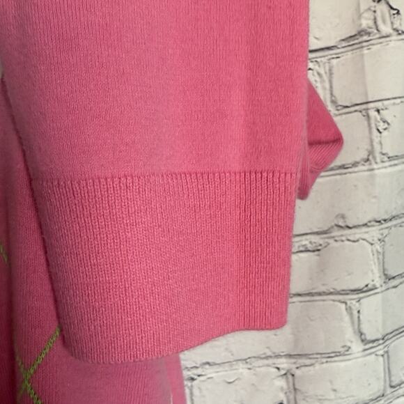 Lilly Pulitzer Pink/White Argyle V Neck Sweater - Large - Picture 5 of 8